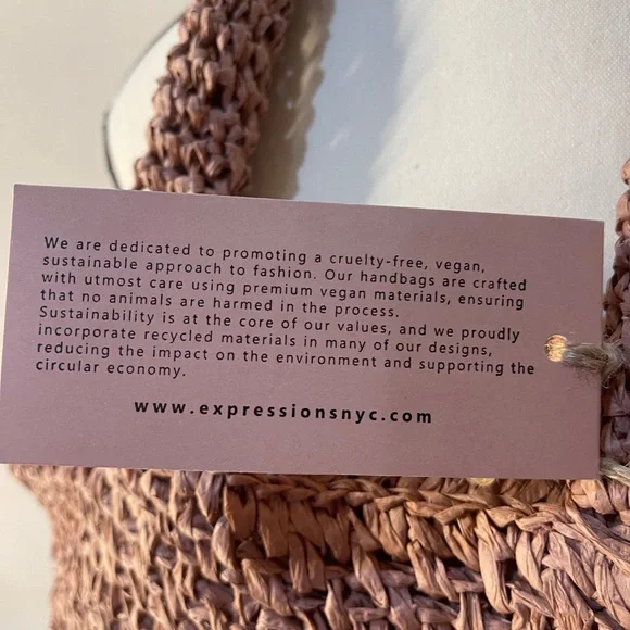 EXPRESSIONS NYC Paper Straw Tote Bag Woven Purse Pink New With Tags Handbag - Picture 9 of 11